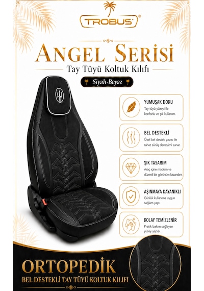 Seat Leon 2005 Ve Sonrası Uyumlu Angel Serisi Tay Tüyü Koltuk Kılıfı Siyah Beyaz