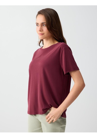 Jimmy Key Bordo Kısa Kollu Bisiklet Yaka Modal Örme Tişört 6sw275490562