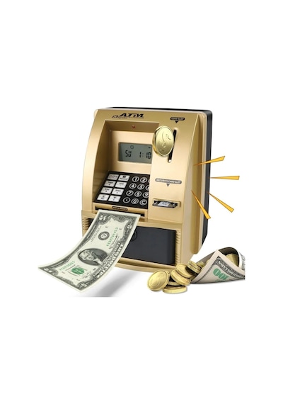 Lcd Ekran Atm Şifreli Kumbara Kağıt Demir Para Girişli Kartlı Sesli Yönlendirme Takvim Saat