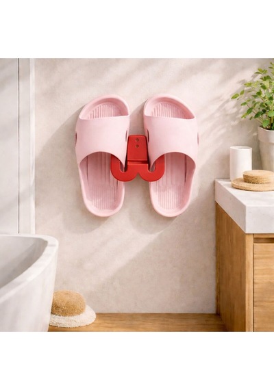 Terlik Askılığı Duvara Yapışan Banyo Terlik Tutucu Delmeden Montaj Çok Renkli Kırmızı