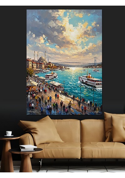 Gün Batımında İstanbul Şehir Panoraması Dekoratif Kanvas - Mdf Ahşap Tablo