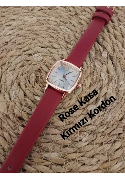 Quartz Minimal Kadın Kol Saati Kırmızı Kordon Rose Kasa Bb0034 Gümüş
