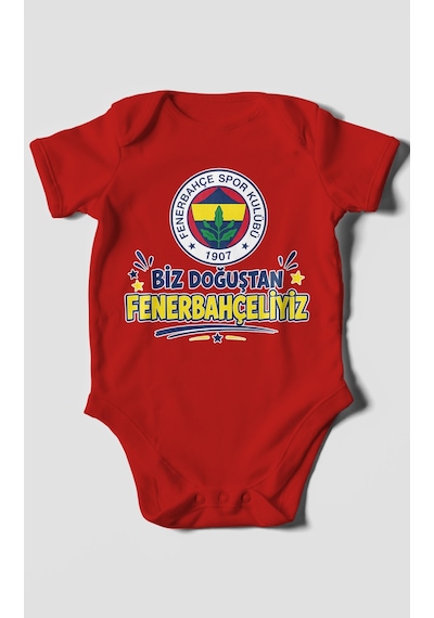 Morivokids Biz Doğuştan Fenerbahçeliyiz Kısa Kollu Bebek Body %100 Pamuk Kırmızı
