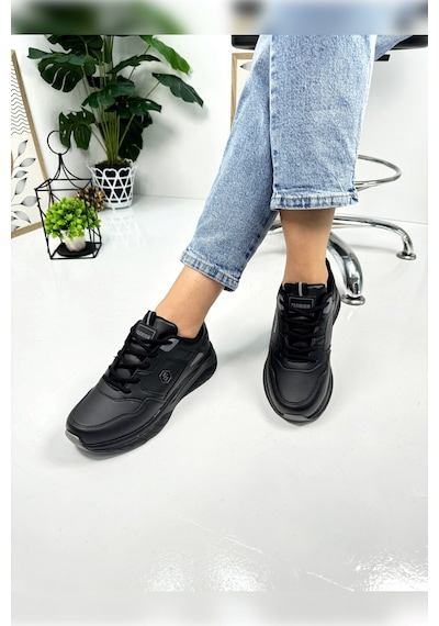 Günlük Kadın Sneaker Bağcıklı Oval Burunlu Kalın Desenli Taban Rahat Hafif Spor Ayakkabı 2110 Siyah Füme Günlük Kadın Sneaker Bağcıklı Oval Burunlu Kalın Desenli Taban Rahat Hafif Spor Ayakkabı 2110 Siyah Füme