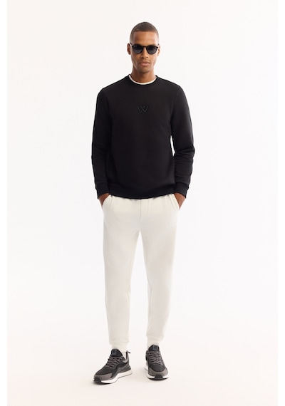 Avva Erkek Siyah Bisiklet Yaka Pamuklu Şardonlu Baskılı Regular Fit Sweatshirt B001033