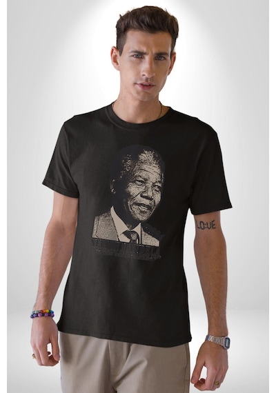Nelson Mandela Unisex Unisex Siyah Organik Baskılı T-shirt Penye Yüksek Kalite Siyah