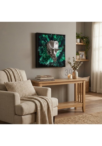 3d Triceratops Kafatası Yeşil Epoksi Duvar Tablosu, El Yapımı Heykelsi Sanat Eseri, 35x35 Cm, Modern & Statement Tasarım 35 x 35 CM 3d Triceratops Kafatası Yeşil Epoksi Duvar Tablosu, El Yapımı Heykelsi Sanat Eseri, 35x35 Cm, Modern & Statement Tasarım 35 x 35 CM