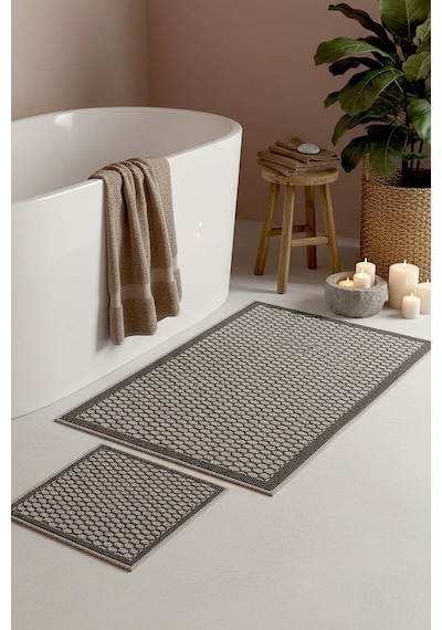 Petek Desenli 2 Li Banyo & Klozet Paspas Takımı Gri