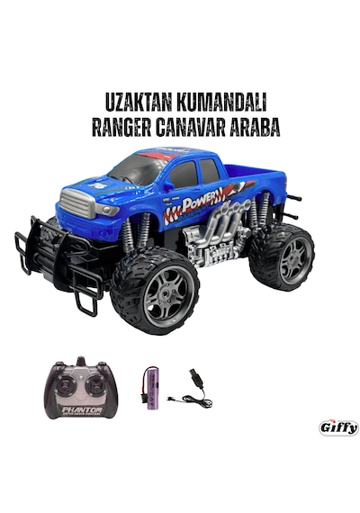 Uzaktan Kumandalı Canavar Ranger Araba Şarjlı Full Fonksiyon 4x2 Off Road Kamyon Oyuncak Arazi Aracı Mavi