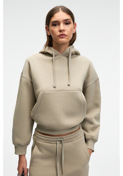 Grimelange SELENE Kadın Kapüşonlu Kangru Cepli Regular Fit Taş Rengi Sweatshirt