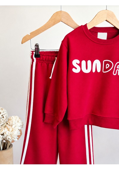 Elzo Collection Kız Çocuk Sunday Üst Baskılı Sweatshirt 3 İplik Kumaş Alt Üst Takım Kırmızı - Beyaz Elzo Collection Kız Çocuk Sunday Üst Baskılı Sweatshirt 3 İplik Kumaş Alt Üst Takım Kırmızı - Beyaz