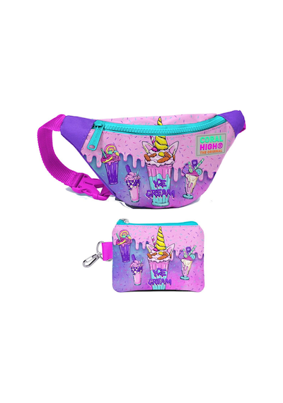 Coral High Kız Çocuk Pembe Mor Dondurma Desenli Bel Çantası Ve Bozuk Para Cüzdanı Set Çok Renkli