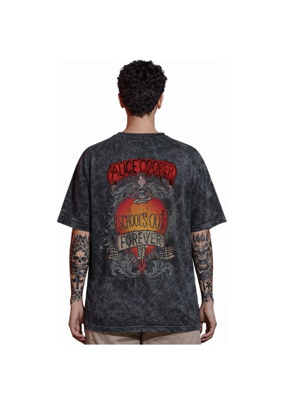 Tasarım Alice Cooper Şarkıcı Rock Metal Sırt Baskılı Unisex Overs Siyah