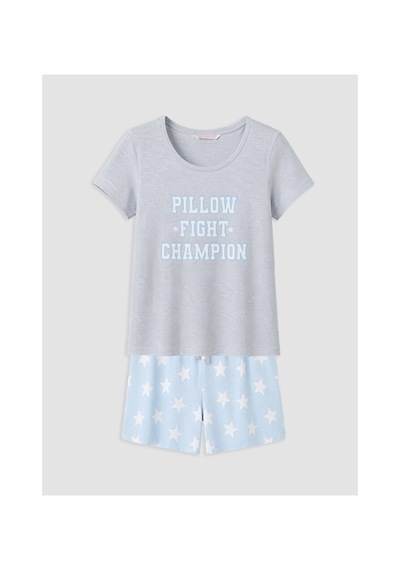 Lcw Dream Mavi Baskılı Kadın Şortlu Pijama Takımı