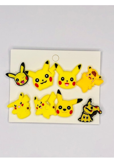 Pokemon Pikachu Jibbitz Terlik Süsü 8 Adet Hediyelik Aksesuar Çok Renkli
