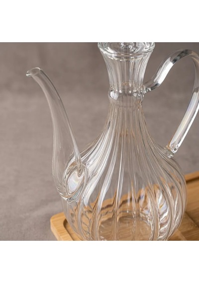 Cam Yağdanlık 750 Ml Glory Çizgili Borosilikat Sirkelik El Üretimi Yağ, Sirke Ve Sos Şişesi Çizgili-cam Şeffaf
