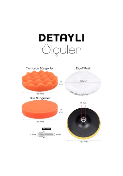 Büyük Boy 11 Parça 150mm Pasta Cila Polisaj Süngeri Seti Matkap Uyumlu Pasta Cila Parlatma Pedi Seti