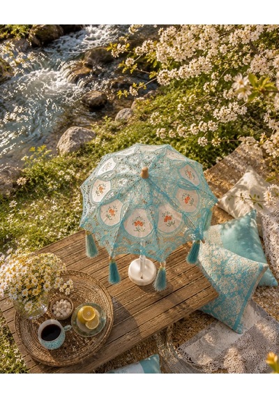 Missidea Vintage Aqua Bohem Dekoratif Şemsiye Lambası- Turkuaz