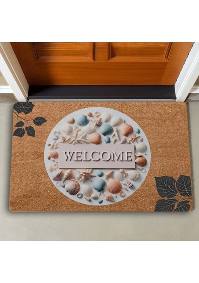 Valerine Life Midye Kabuklu Ve Yaprak Desenli Welcome Kapı Önü Paspası 45x70cm