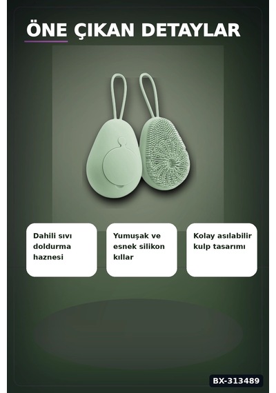 Sıvı Hazneli Yumuşak Silikon Duş Masaj Fırçası - Askılı Ergonomik 1 Adet Bx-313489 Renkli