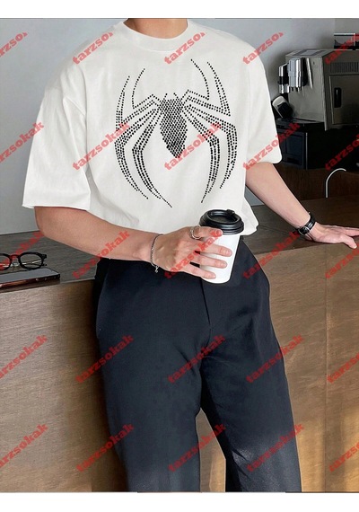 Startmore Unisex Örümcek Baskılı Tshirt Beyaz Beyaz