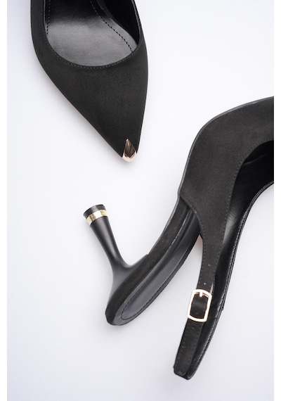Alewomen Siyah Süet Sivri Burun Arka Açık 9 Cm Topuklu Arew Gold Burunluk Detaylı Stiletto Kadın Ayakkabı Siyah Alewomen Siyah Süet Sivri Burun Arka Açık 9 Cm Topuklu Arew Gold Burunluk Detaylı Stiletto Kadın Ayakkabı Siyah