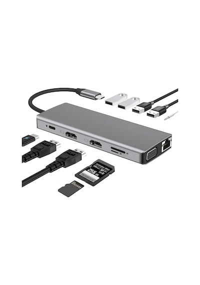 Lunatic 7031 Type C 12'si 1 Arada Usb C Hub, Çift 4k Video Çıkışı, Vga, Rj45, Pd Şarj, Sd/tf Kart Okuyucu, Usb-a Girişi, 3.5mm Ses Girişi, Tip C Bağlantı İstasyonu Lunatic 7031 Type C 12'si 1 Arada Usb C Hub, Çift 4k Video Çıkışı, Vga, Rj45, Pd Şarj, Sd/tf Kart Okuyucu, Usb-a Girişi, 3.5mm Ses Girişi, Tip C Bağlantı İstasyonu
