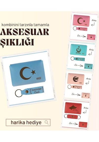 Miaju Kül Gri, Hayatın Anlamını Anımsatan Set, Sabret, Şükret, Dua Et Yazılı, İsme Özel Cüzdan Ve Anahtar Kül Gri