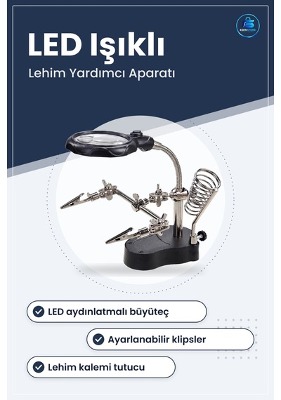 Led Işıklı Büyüteç Lehimleme İstasyonu Yardımcı Klipsli Masaüstü