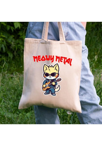 Kedi Baskılı Ham Bez Çanta Metalci Kedi Çok Renkli