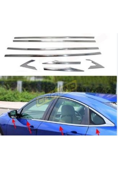 Honda Cıvıc 2016 2021 Cam Çıtası 8 Prç Fc5 Cam Çıtası Paslanmaz Krom