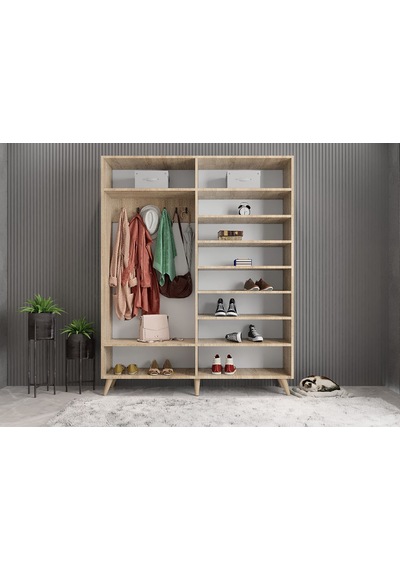 Zenon Membran 4 Kapaklı Portmanto Montaj Dahil Meşe Beyaz 140 Cm