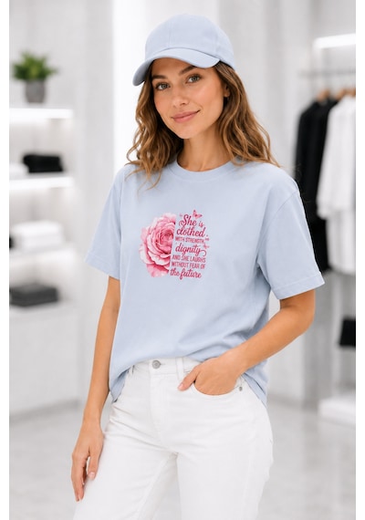 Bayloranzzo Rose Art %100 Pamuk Heavy Cotton Premium Kalite Kadın Tişört Gri