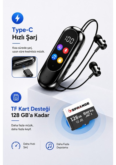 Sprange Bluetooth 5.4 Kulaklık 120 Saat Pil Ömrü Hi-fi Ses Tf Kart Destekli Type-c Şarj Srt14r
