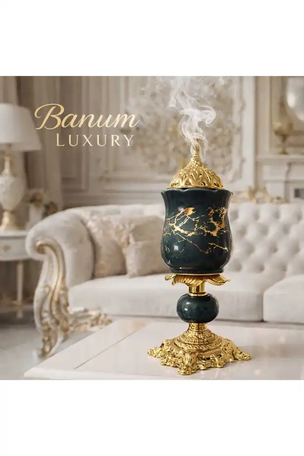 Banum Luxury Lüx Porselan Ve Çelik Tütsüluk Gri Ve Altın Renkli
