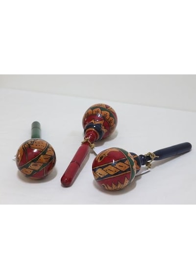 Ahşap Maracas Büyük Yuvarlak Uzak Doğu Müzik Aleti, Mahoni Ağacı, 27 Cm X 8 Cm, Endonezya Bali El Yapımı Açık Gri