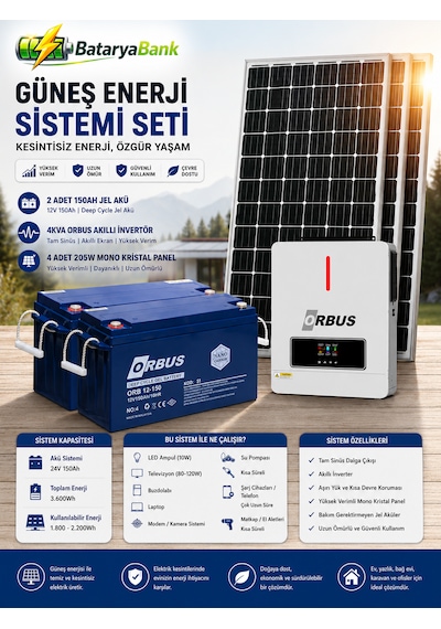Tv, Buzdolabı, Modem Ve Aydınlatma Çalıştıran 4kw Güneş Enerji Sistemi 2x150ah Jel Akü