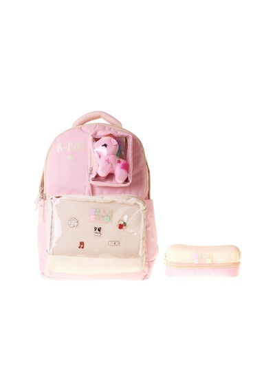 Calacilo K Pop Pink Kız Çocuk K-pop Pink Pembe Peluş Aksesuarlı Okul Sırt Çantası Ve Kalemlik Seti - Setcc-c4107c