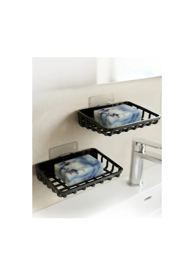 Chacha Home 2'li Set Yapışkanlı Banyo Sabunluk, Katı Sabun Tutacağı, Lavabo Mutfak Katı Sabunluk Süngerlik Siyah Siyah