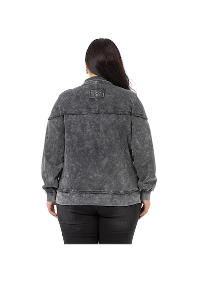 Büyük Beden Pis Dikişli Fermuarlı Yırtmaçlı Parça Boyalı Antrasit Sweatshirt-antrasit Antrasit