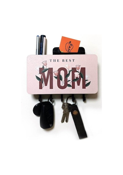 The Best Mom Anne Çiçek Resimli Bölmeli Anahtarlık Askılık Duvar Dekoru Diğer