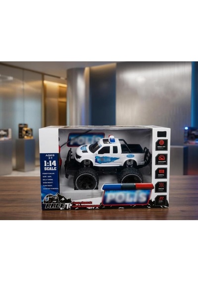 Uzaktan Kumandalı 4 Fonksiyonlu 1/14 Ölçülü 27MHz Detaylı 4x4 Görünümlü Oyuncak Polis Arabası