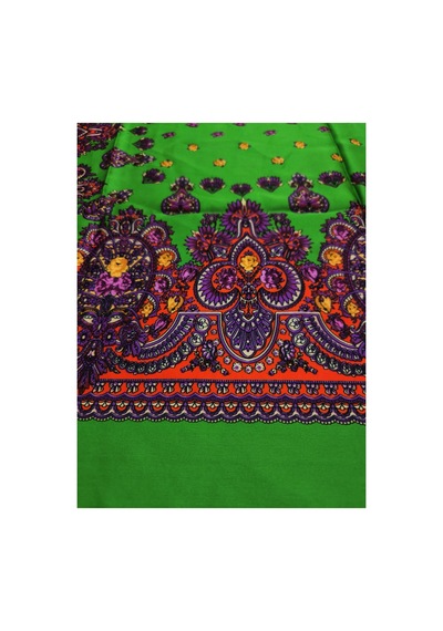 Tikitonki Koyu Yeşil Etnik Çiçek Desenli Saten Eşarp - 90x90 Koyu Yeşil Koyu Yeşil