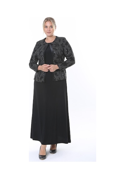 Ladies First Büyük Beden 3805 Siyah Ceket+elbise Takım 001