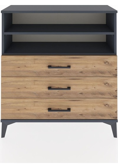 Arges Şifonyer 2 Raflı 3 Çekmeceli 88x30x96 Antrasit-çam Antrasit