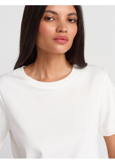 Dilvin 31763 Bisiklet Yaka T-shirt-ekru Ekru