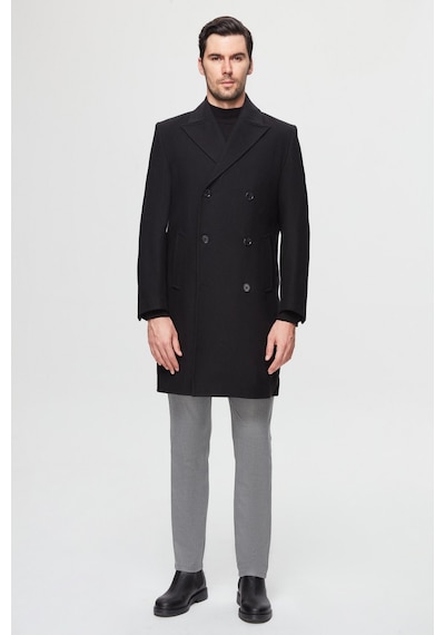 D's Damat Ds Damat Regular Fit Siyah Balıksırtı Kruvaze Palto 3hf0832200151 001