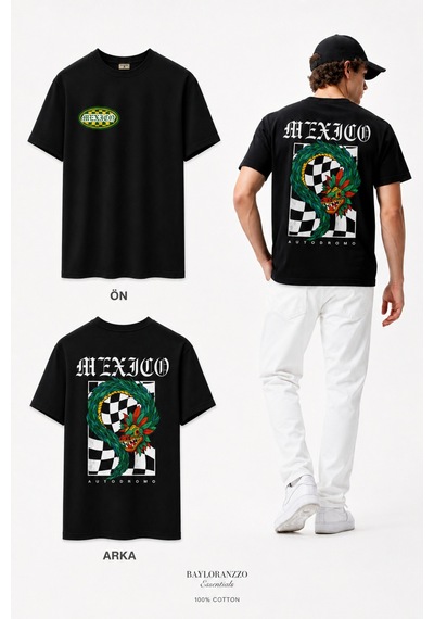Bayloranzzo Mexico %100 Pamuk Heavy Cotton Premium Kalite Erkek Tişört Siyah