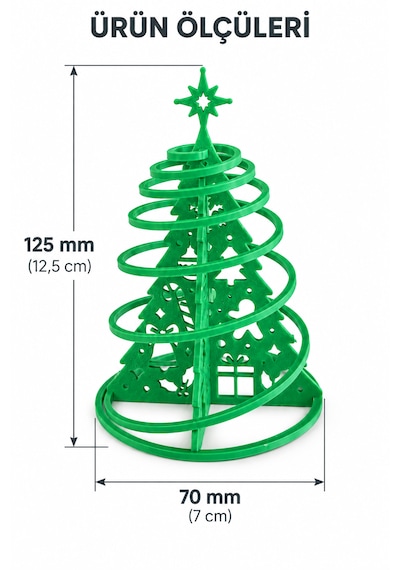 Spiral Tasarımlı Mini Yılbaşı Çam Ağacı Masaüstü Dekoru Yeşil 12 CM