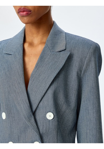 Koton Uzun Kollu Düğmeli Kruvaze Yaka Crop Blazer Ceket Lacivert 5sak50017uw Lacivert